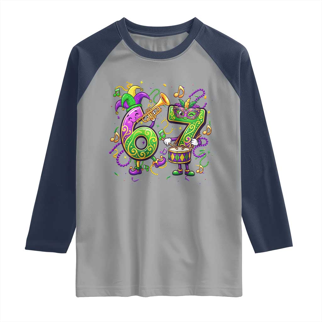 67 Mardi Gras Meme Raglan Shirt Funny Six Seven Carnival Party