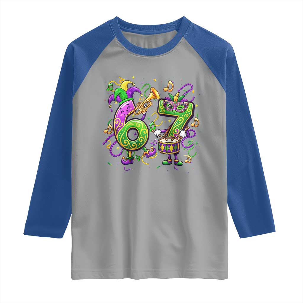 67 Mardi Gras Meme Raglan Shirt Funny Six Seven Carnival Party
