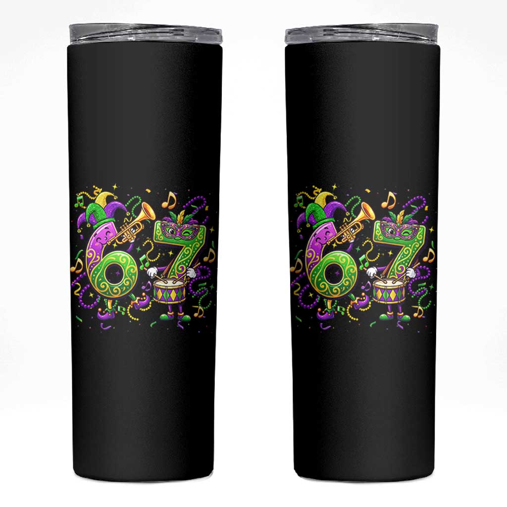 67 Mardi Gras Meme Skinny Tumbler Funny Six Seven Carnival Party