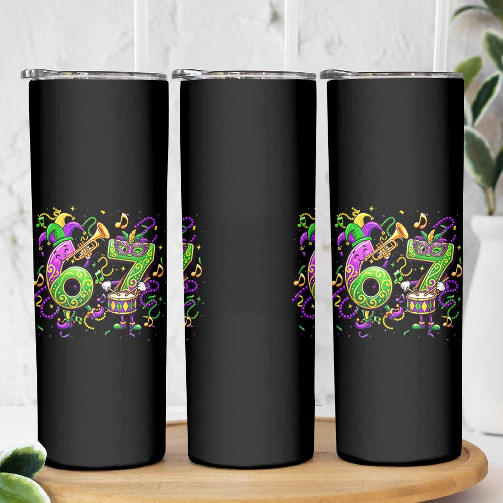 67 Mardi Gras Meme Skinny Tumbler Funny Six Seven Carnival Party