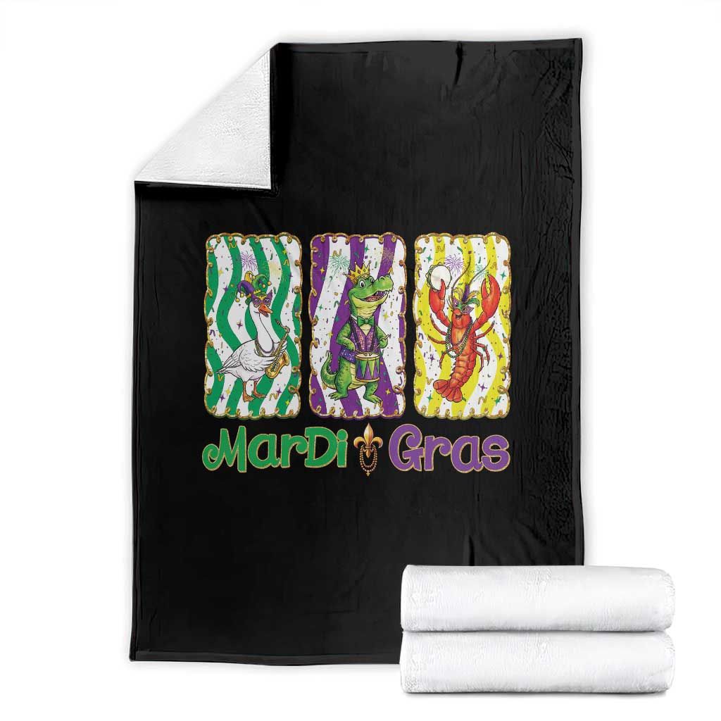 Funny Mardi Gras Animal Throw Blanket Alligator Crawfish Goose New Orleans Louisiana