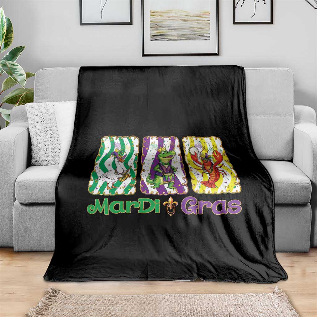 Funny Mardi Gras Animal Throw Blanket Alligator Crawfish Goose New Orleans Louisiana