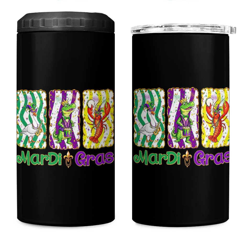 Funny Mardi Gras Animal 4 in 1 Can Cooler Tumbler Alligator Crawfish Goose New Orleans Louisiana