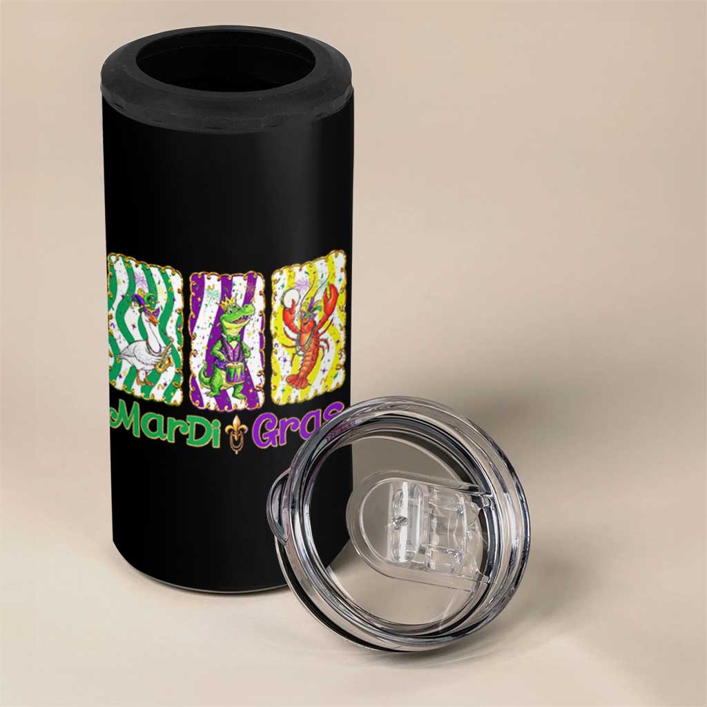 Funny Mardi Gras Animal 4 in 1 Can Cooler Tumbler Alligator Crawfish Goose New Orleans Louisiana