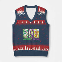Funny Mardi Gras Animal V-Neck Knit Sweater Vest Alligator Crawfish Goose New Orleans Louisiana