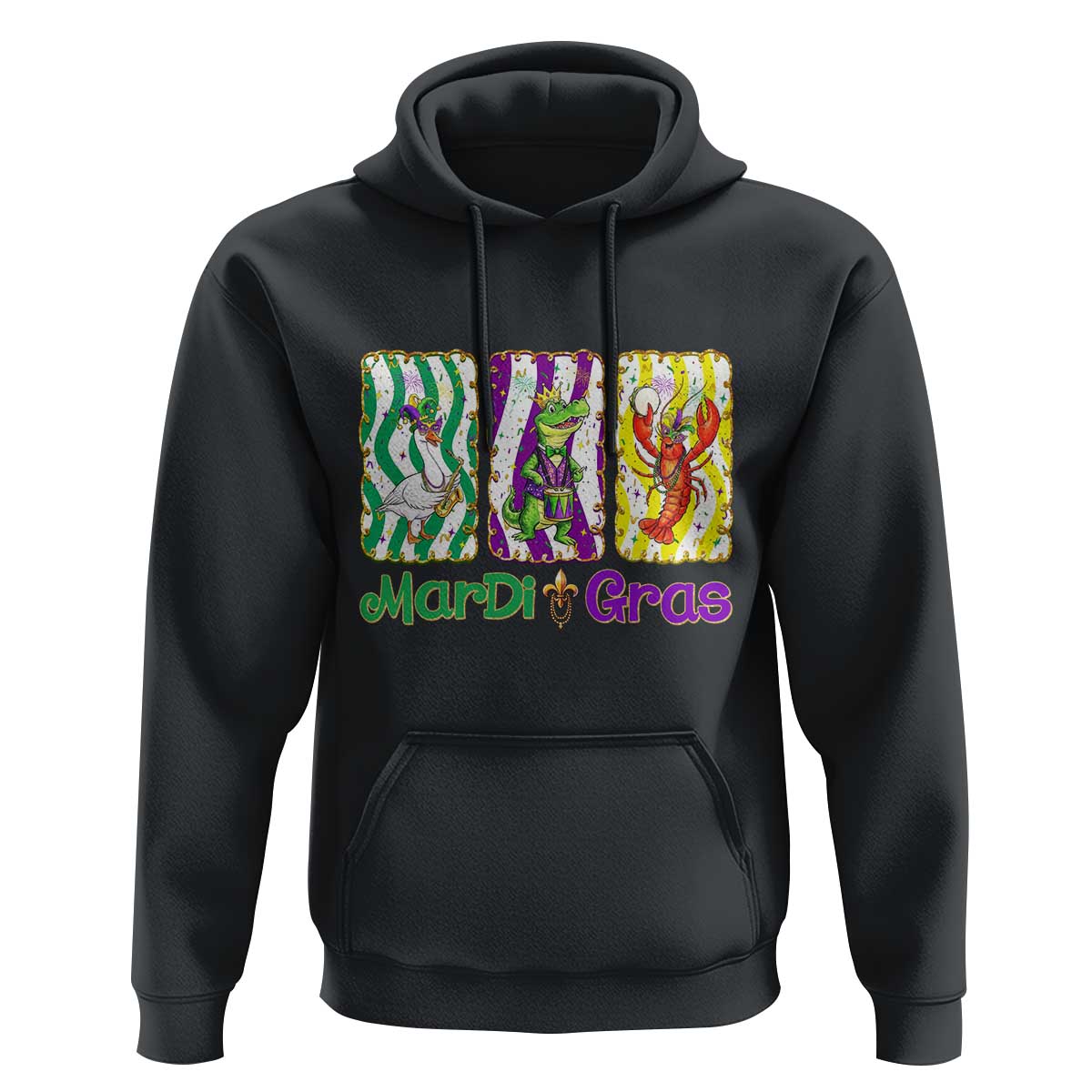Funny Mardi Gras Animal Hoodie Alligator Crawfish Goose New Orleans Louisiana