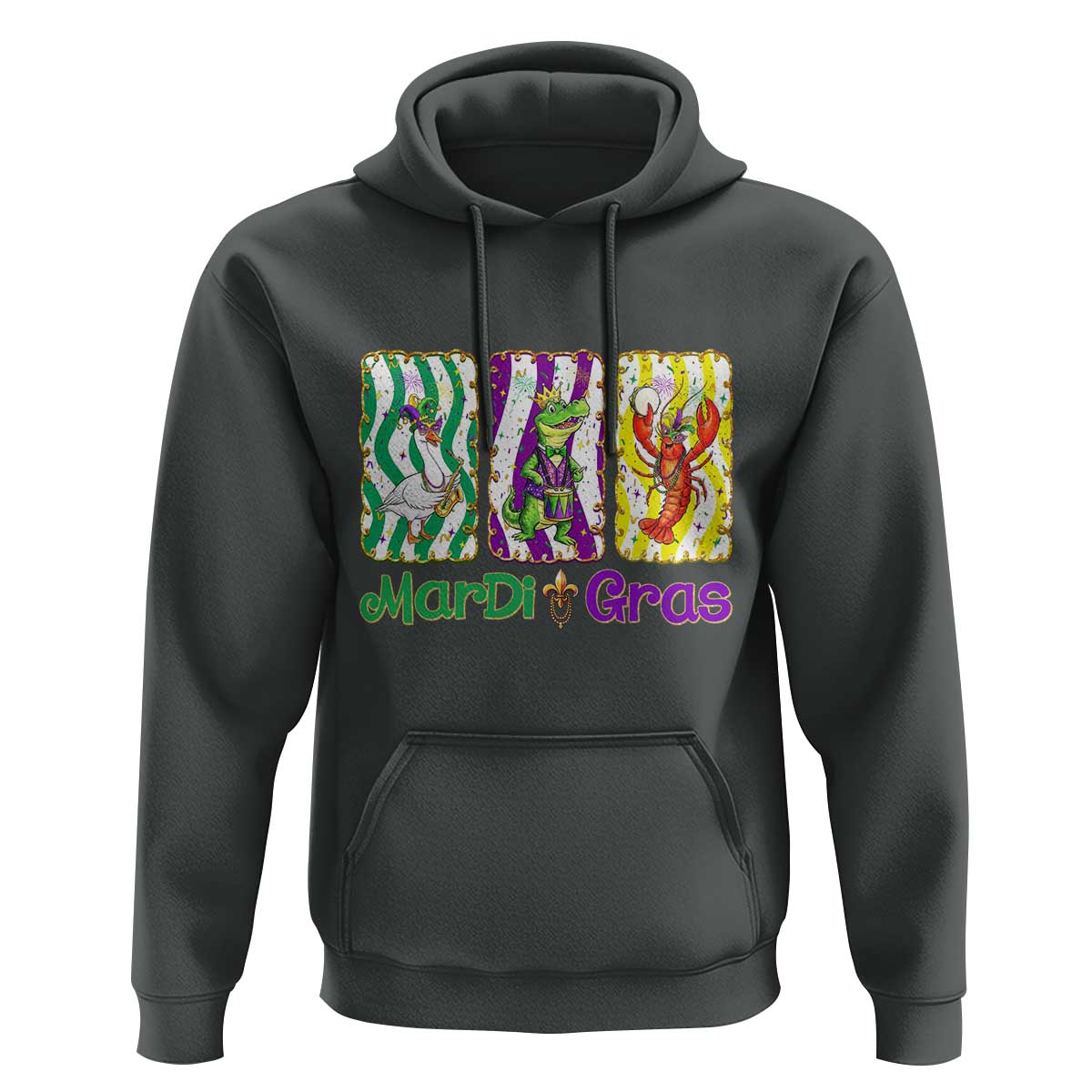Funny Mardi Gras Animal Hoodie Alligator Crawfish Goose New Orleans Louisiana