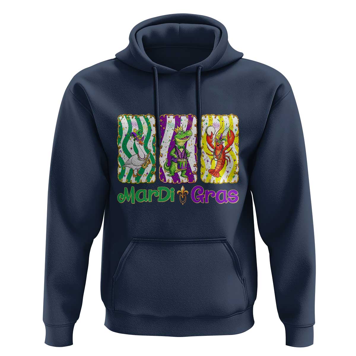 Funny Mardi Gras Animal Hoodie Alligator Crawfish Goose New Orleans Louisiana