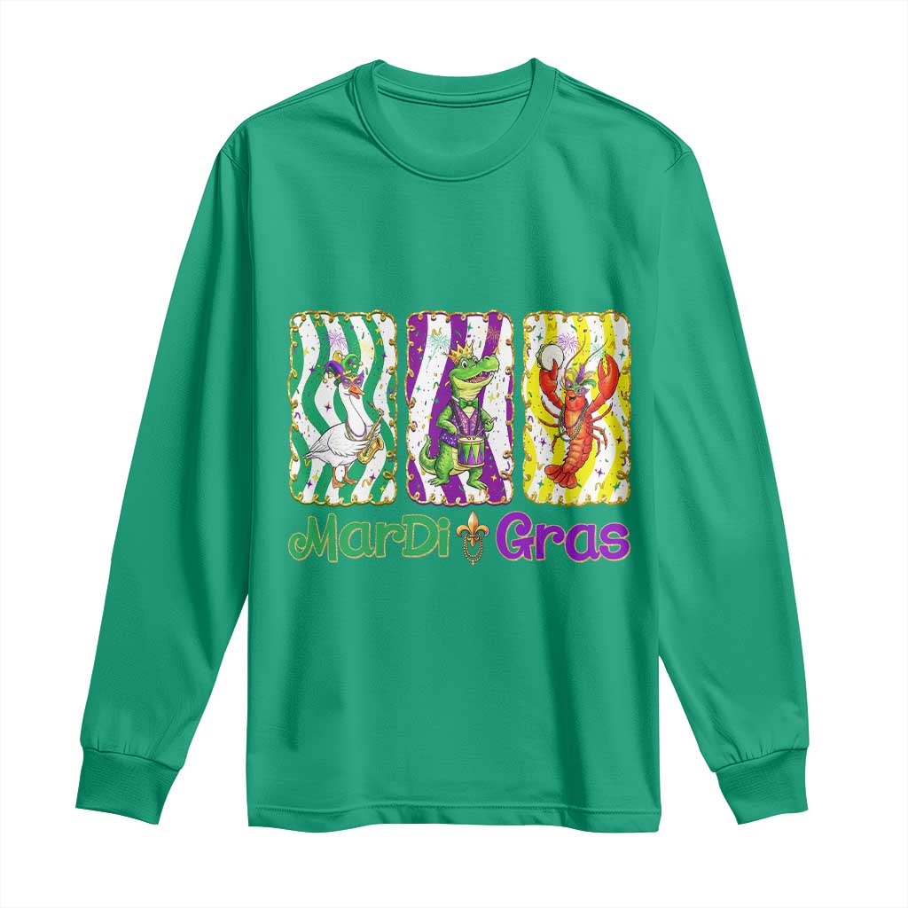 Funny Mardi Gras Animal Long Sleeve Shirt Alligator Crawfish Goose New Orleans Louisiana