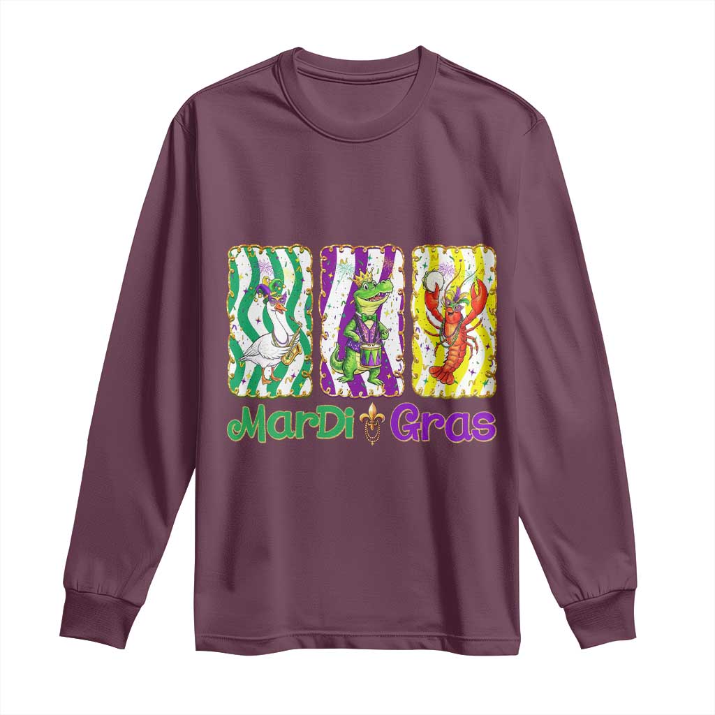 Funny Mardi Gras Animal Long Sleeve Shirt Alligator Crawfish Goose New Orleans Louisiana