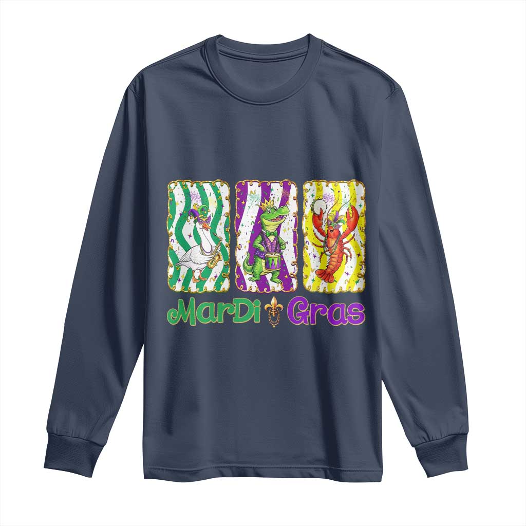 Funny Mardi Gras Animal Long Sleeve Shirt Alligator Crawfish Goose New Orleans Louisiana