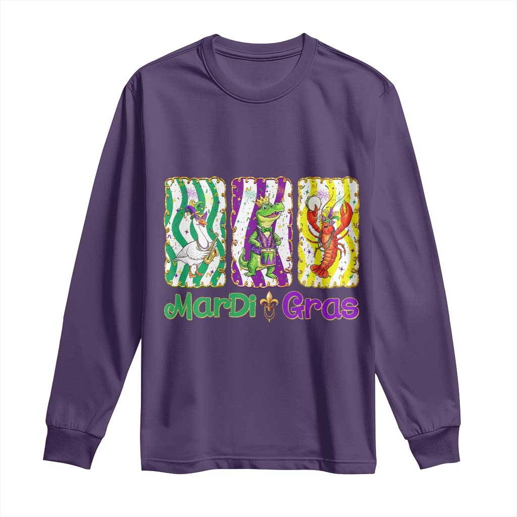 Funny Mardi Gras Animal Long Sleeve Shirt Alligator Crawfish Goose New Orleans Louisiana