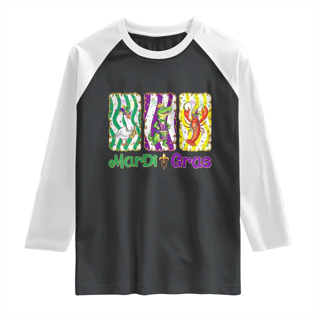 Funny Mardi Gras Animal Raglan Shirt Alligator Crawfish Goose New Orleans Louisiana