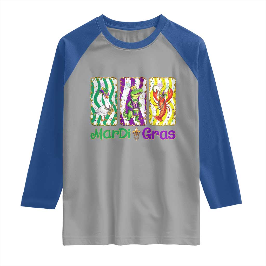Funny Mardi Gras Animal Raglan Shirt Alligator Crawfish Goose New Orleans Louisiana
