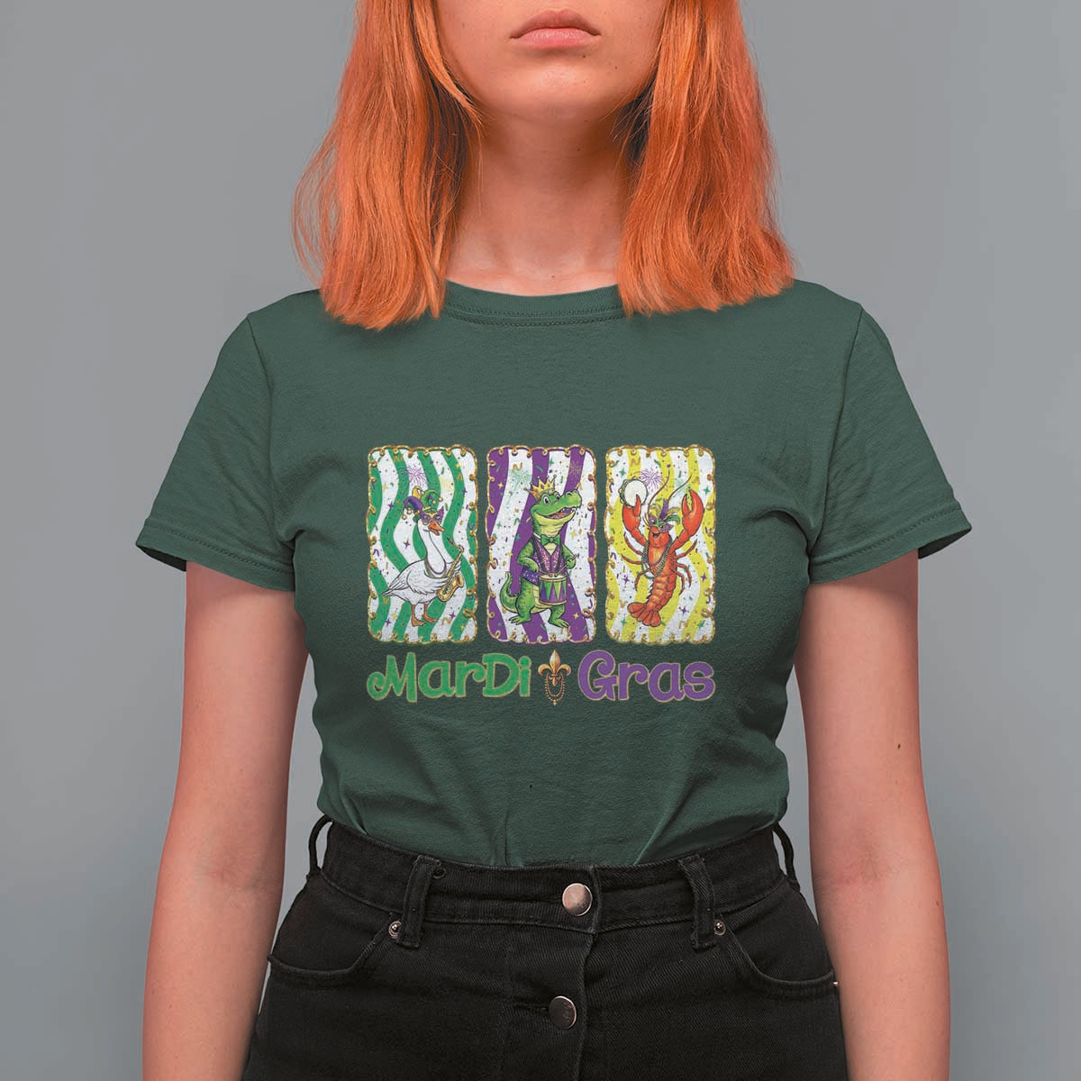 Funny Mardi Gras Animal T Shirt For Women Alligator Crawfish Goose New Orleans Louisiana