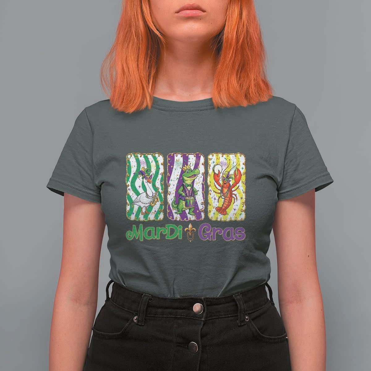 Funny Mardi Gras Animal T Shirt For Women Alligator Crawfish Goose New Orleans Louisiana