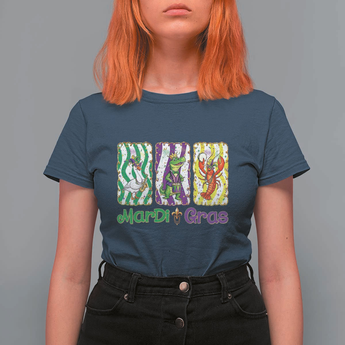 Funny Mardi Gras Animal T Shirt For Women Alligator Crawfish Goose New Orleans Louisiana