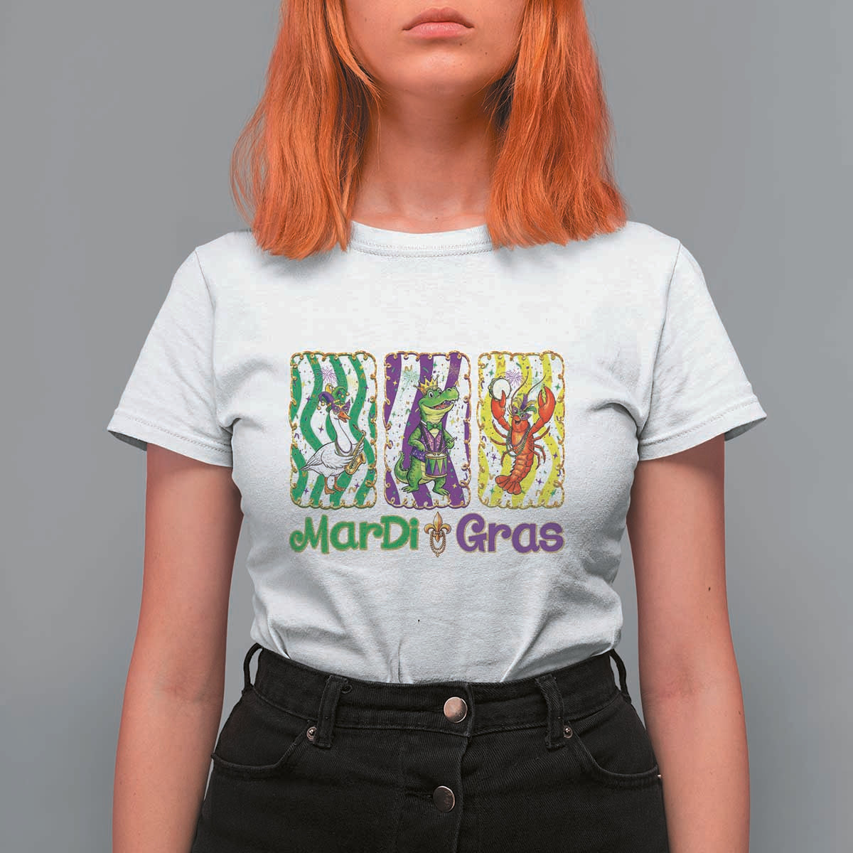 Funny Mardi Gras Animal T Shirt For Women Alligator Crawfish Goose New Orleans Louisiana