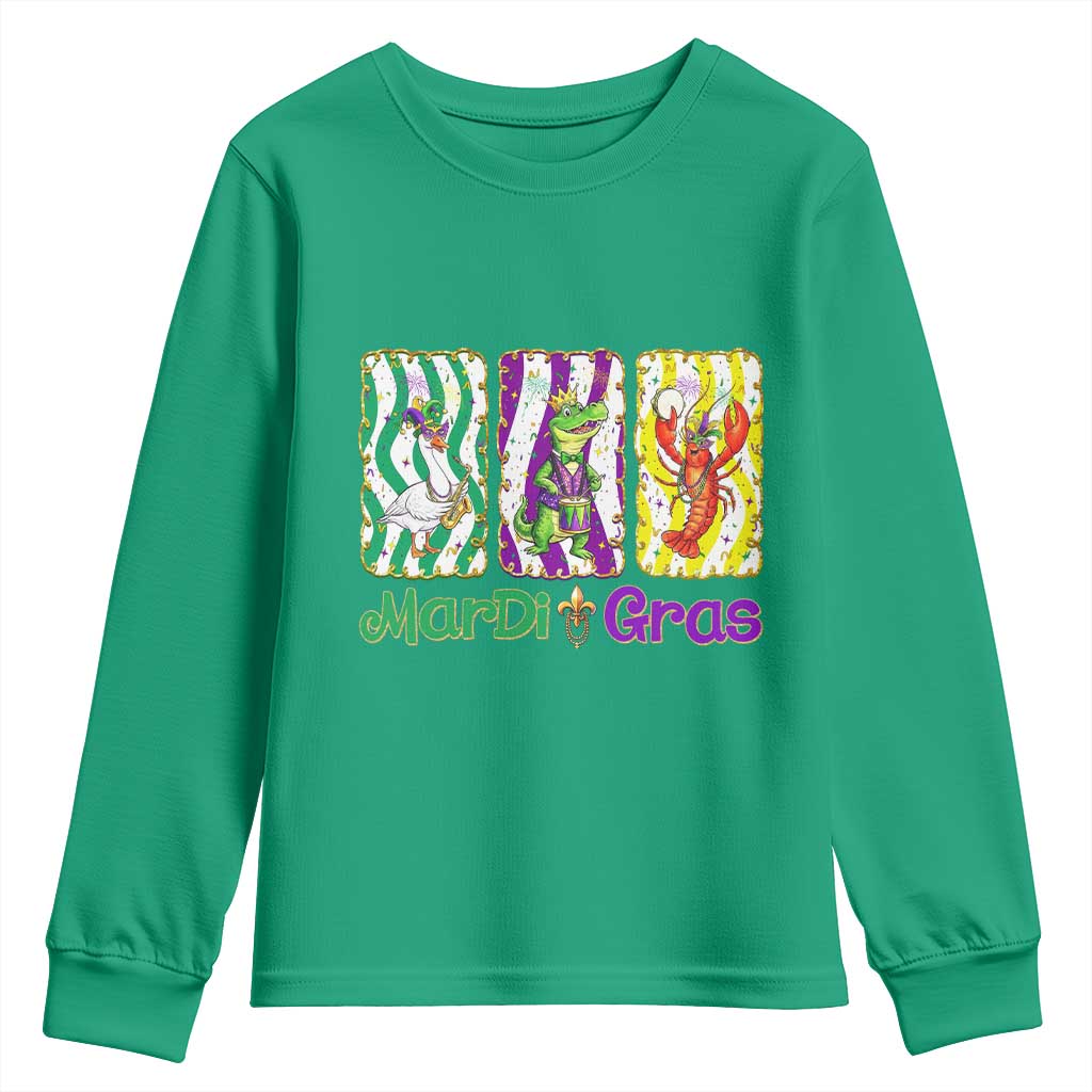 Funny Mardi Gras Animal Youth Sweatshirt Alligator Crawfish Goose New Orleans Louisiana