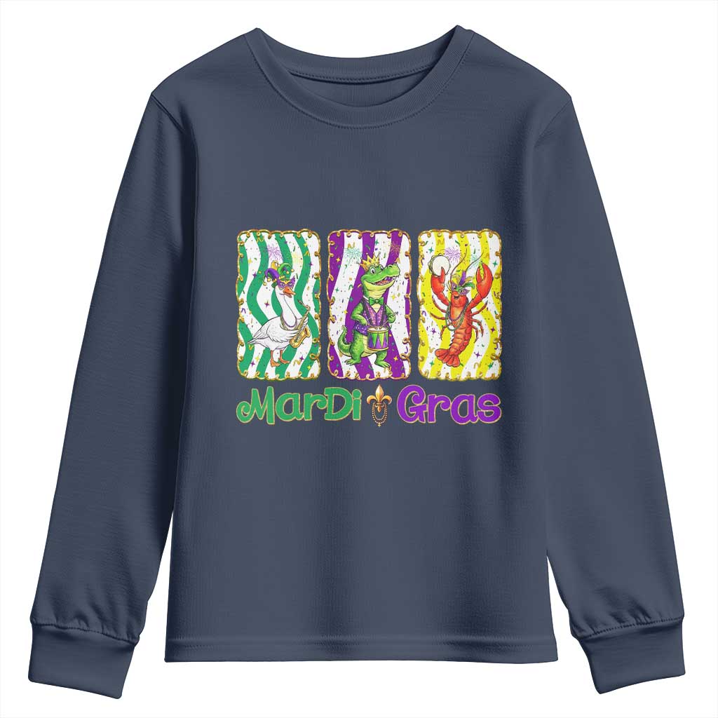 Funny Mardi Gras Animal Youth Sweatshirt Alligator Crawfish Goose New Orleans Louisiana