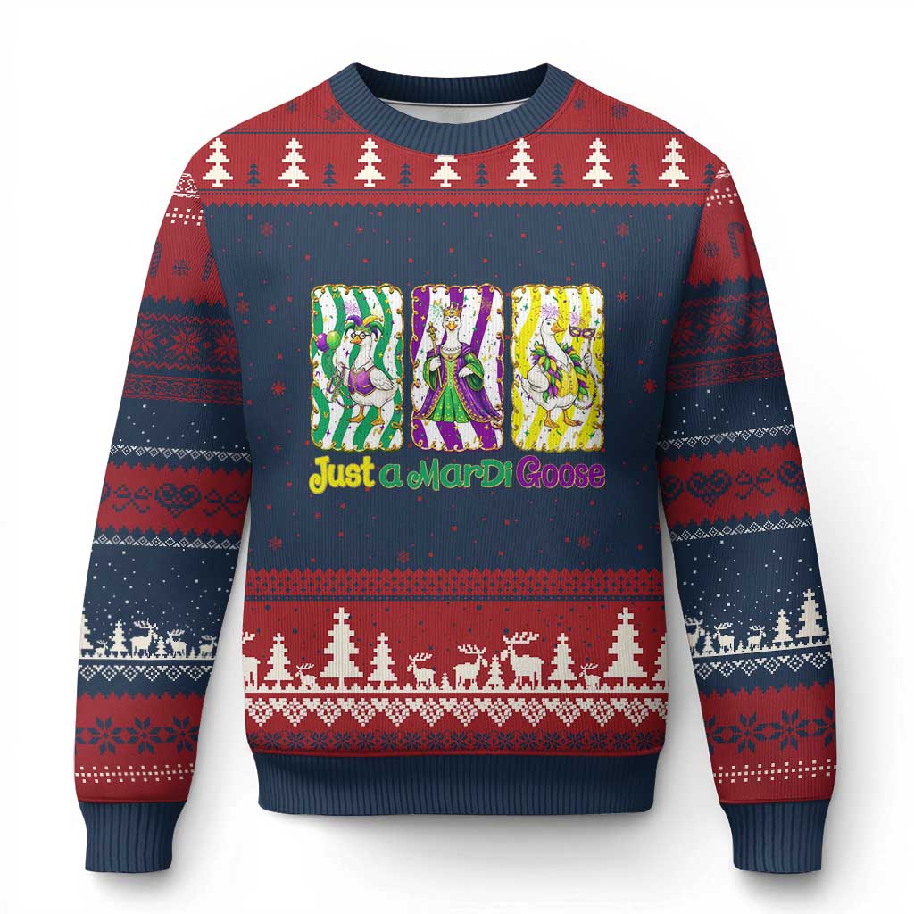 Mardi Gras Goose Ugly Christmas Sweater Just A Mardi Goose