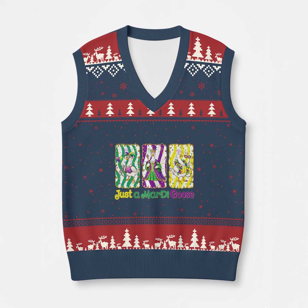 Mardi Gras Goose V-Neck Knit Sweater Vest Just A Mardi Goose