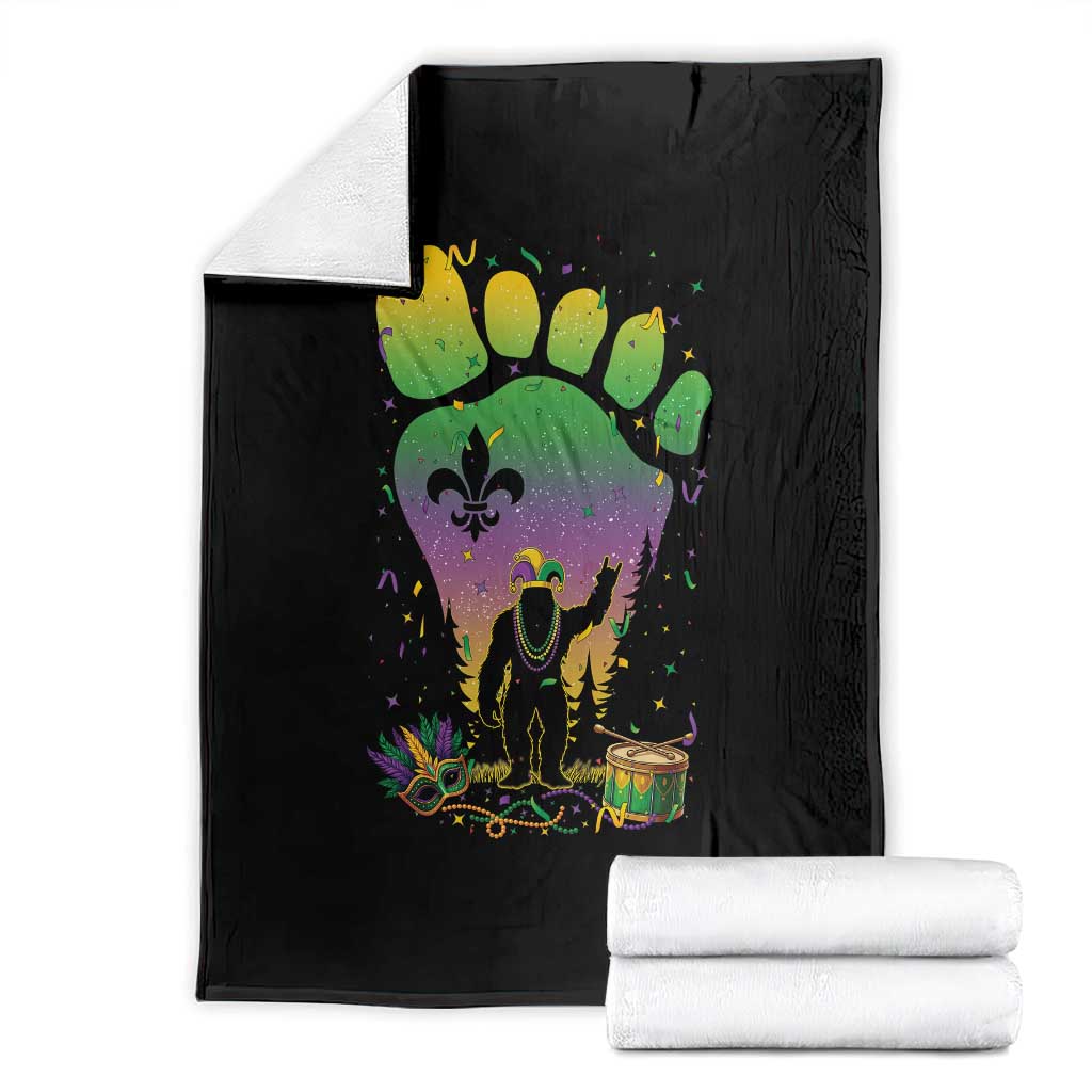 Mardi Gras Bigfoot Throw Blanket Sasquatch Forest Footprint Carnival Party