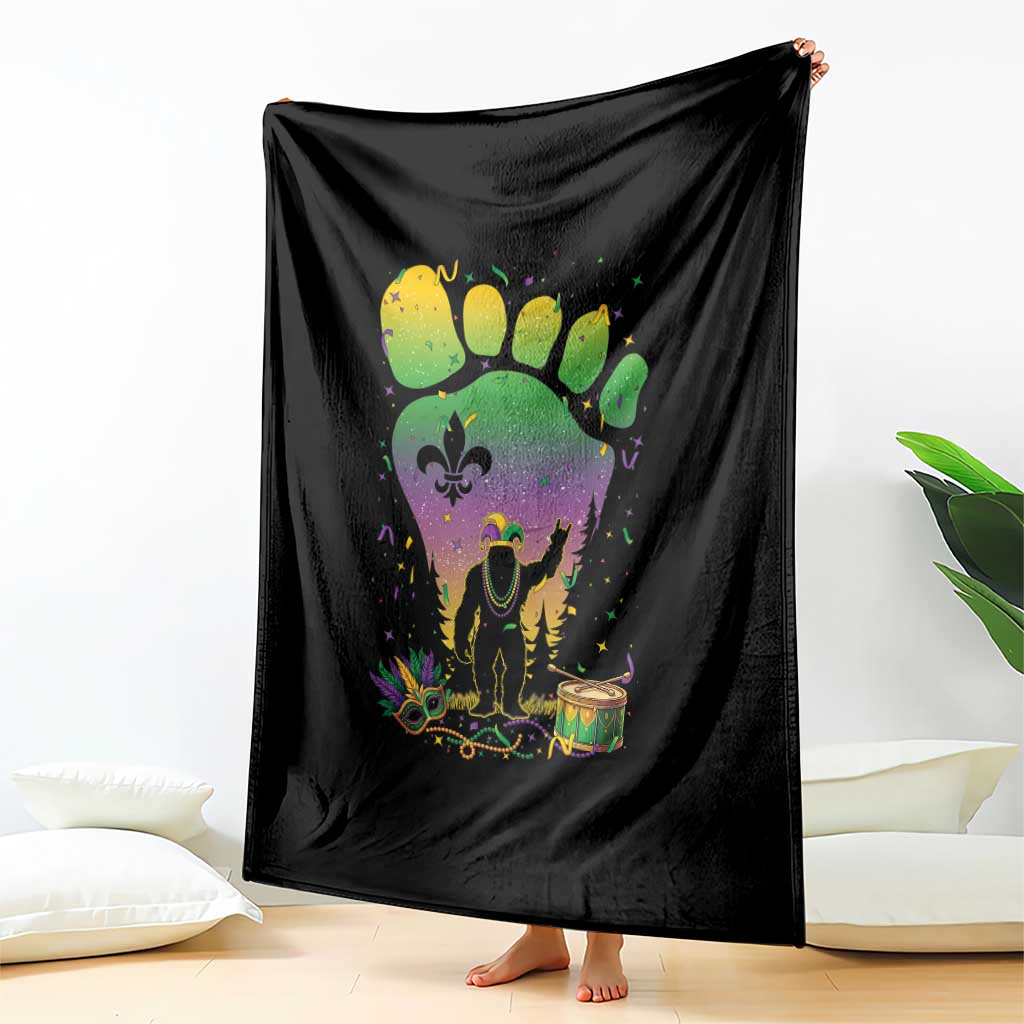 Mardi Gras Bigfoot Throw Blanket Sasquatch Forest Footprint Carnival Party