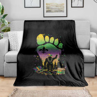 Mardi Gras Bigfoot Throw Blanket Sasquatch Forest Footprint Carnival Party