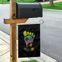 Mardi Gras Bigfoot Garden Flag Sasquatch Forest Footprint Carnival Party