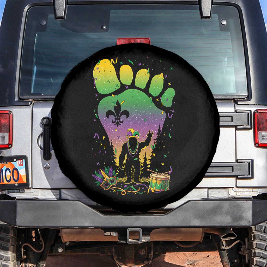 Mardi Gras Bigfoot Spare Tire Cover Sasquatch Forest Footprint Carnival Party