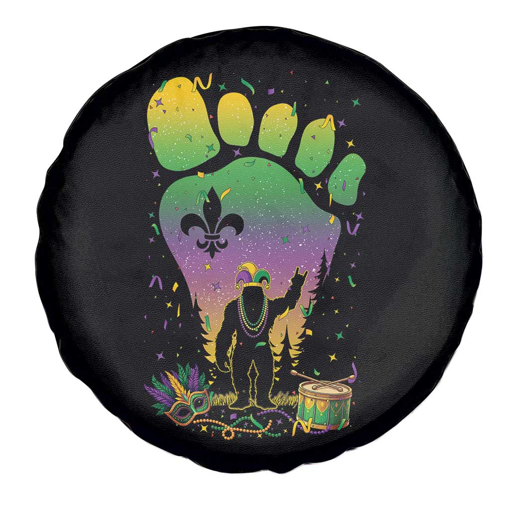 Mardi Gras Bigfoot Spare Tire Cover Sasquatch Forest Footprint Carnival Party
