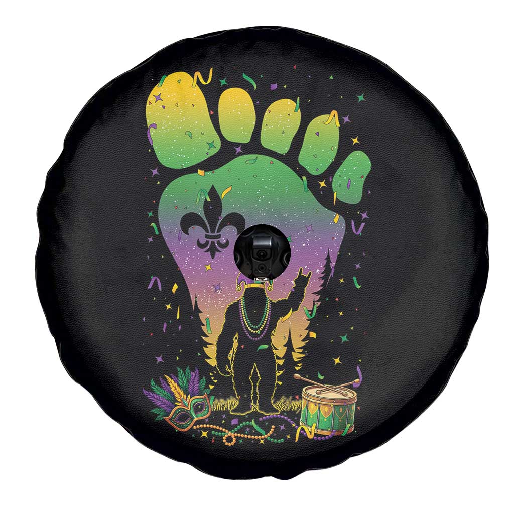 Mardi Gras Bigfoot Spare Tire Cover Sasquatch Forest Footprint Carnival Party