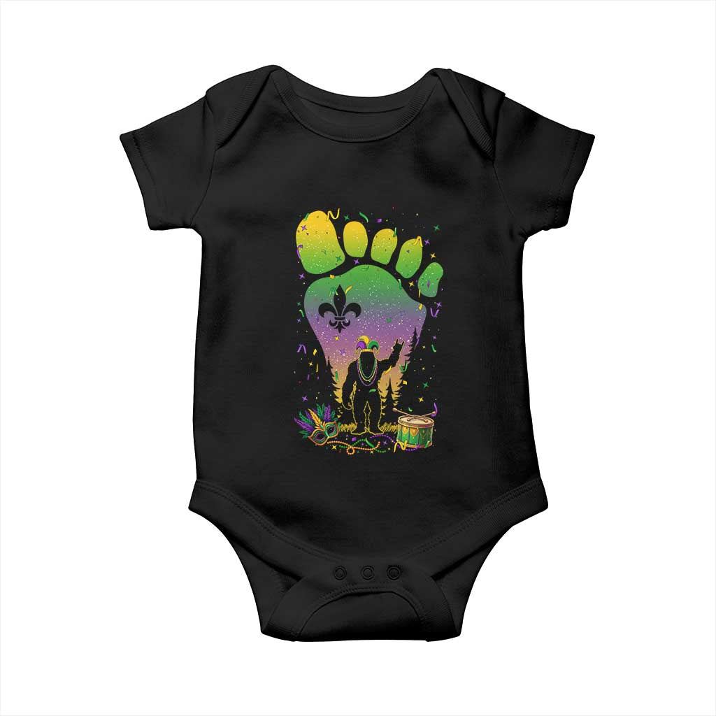 Mardi Gras Bigfoot Baby Onesie Sasquatch Forest Footprint Carnival Party