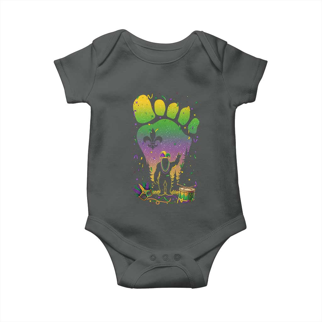 Mardi Gras Bigfoot Baby Onesie Sasquatch Forest Footprint Carnival Party