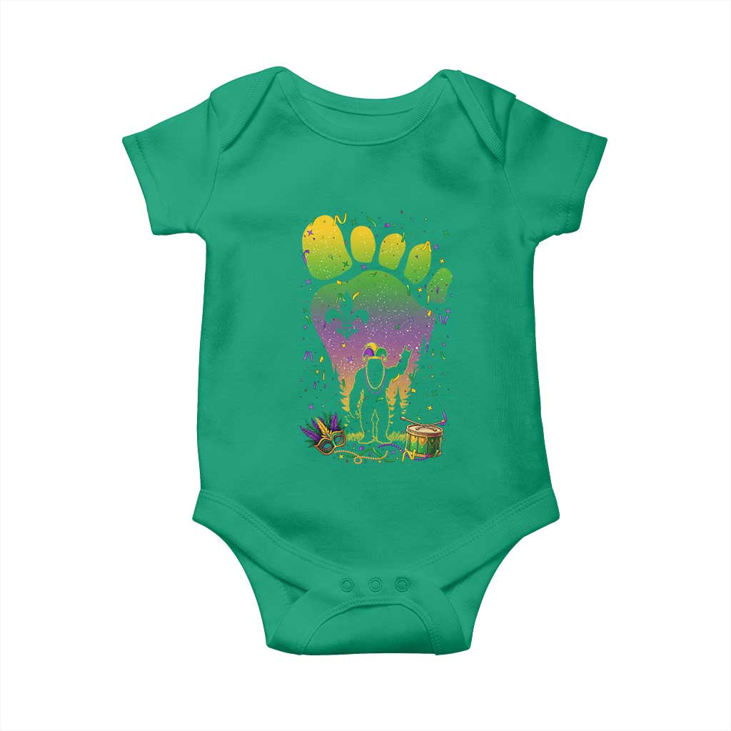 Mardi Gras Bigfoot Baby Onesie Sasquatch Forest Footprint Carnival Party