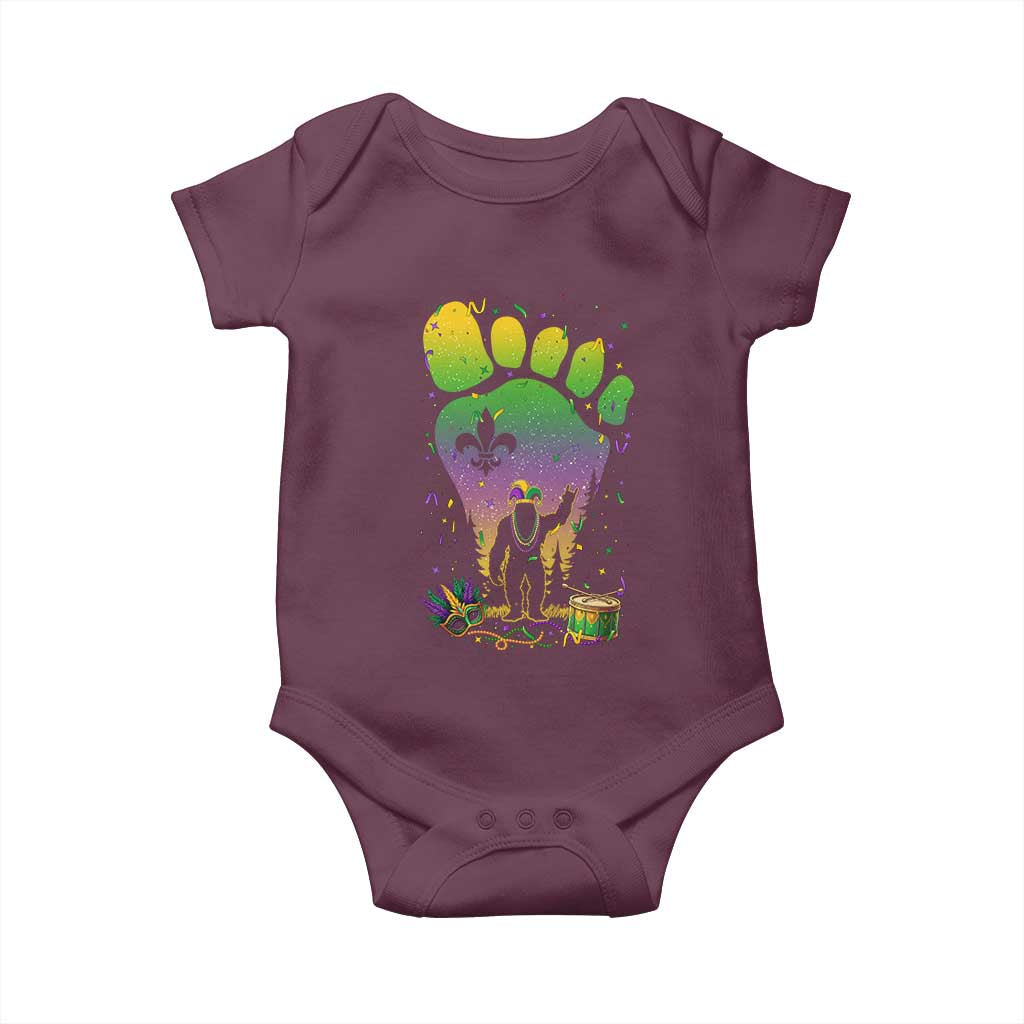 Mardi Gras Bigfoot Baby Onesie Sasquatch Forest Footprint Carnival Party