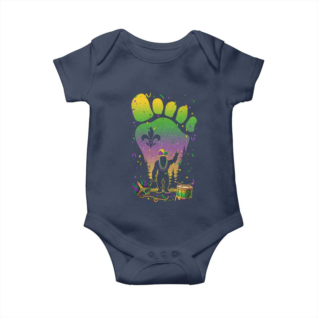 Mardi Gras Bigfoot Baby Onesie Sasquatch Forest Footprint Carnival Party