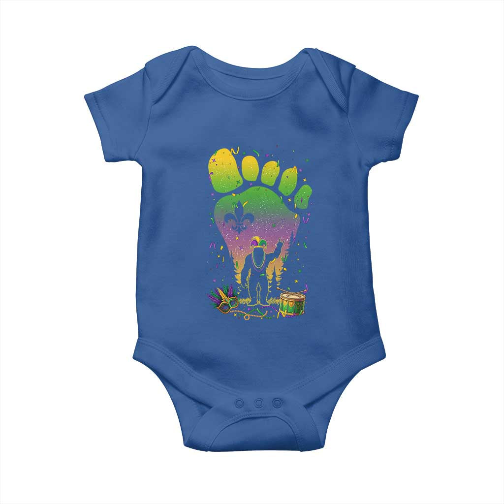 Mardi Gras Bigfoot Baby Onesie Sasquatch Forest Footprint Carnival Party
