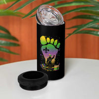 Mardi Gras Bigfoot 4 in 1 Can Cooler Tumbler Sasquatch Forest Footprint Carnival Party