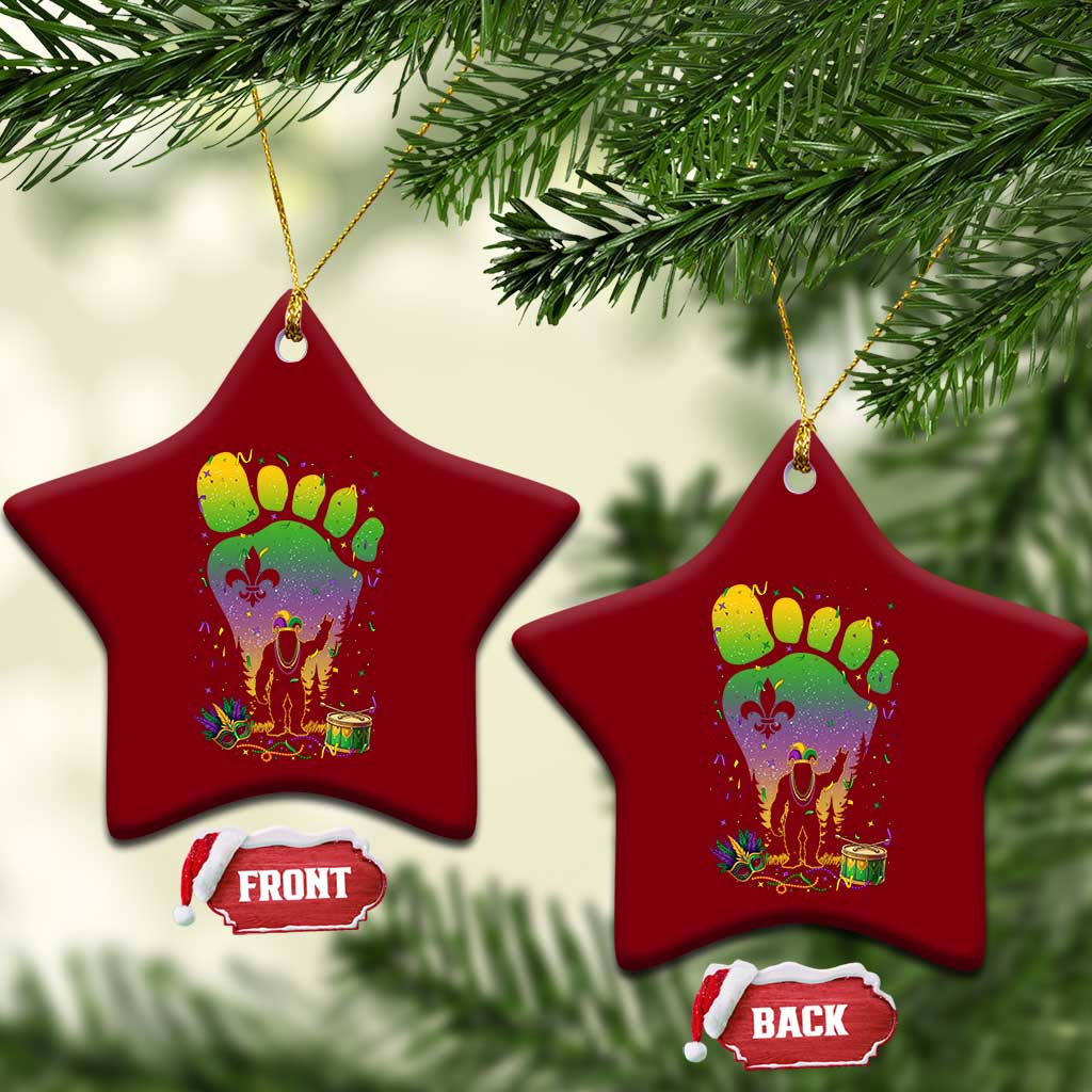 Mardi Gras Bigfoot Ceramic Ornament Sasquatch Forest Footprint Carnival Party