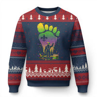Mardi Gras Bigfoot Ugly Christmas Sweater Sasquatch Forest Footprint Carnival Party