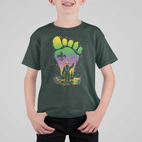 Mardi Gras Bigfoot T Shirt For Kid Sasquatch Forest Footprint Carnival Party