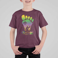 Mardi Gras Bigfoot T Shirt For Kid Sasquatch Forest Footprint Carnival Party