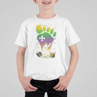 Mardi Gras Bigfoot T Shirt For Kid Sasquatch Forest Footprint Carnival Party