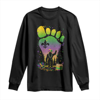 Mardi Gras Bigfoot Long Sleeve Shirt Sasquatch Forest Footprint Carnival Party