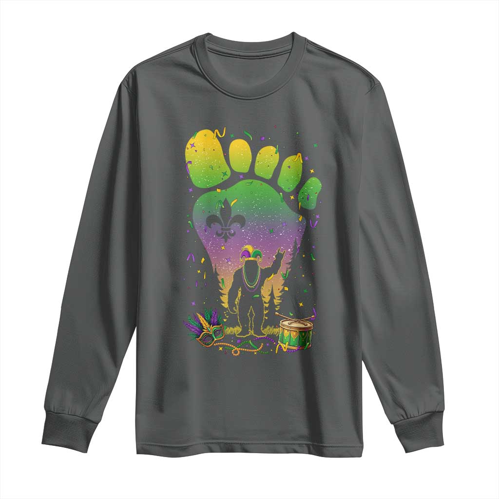 Mardi Gras Bigfoot Long Sleeve Shirt Sasquatch Forest Footprint Carnival Party