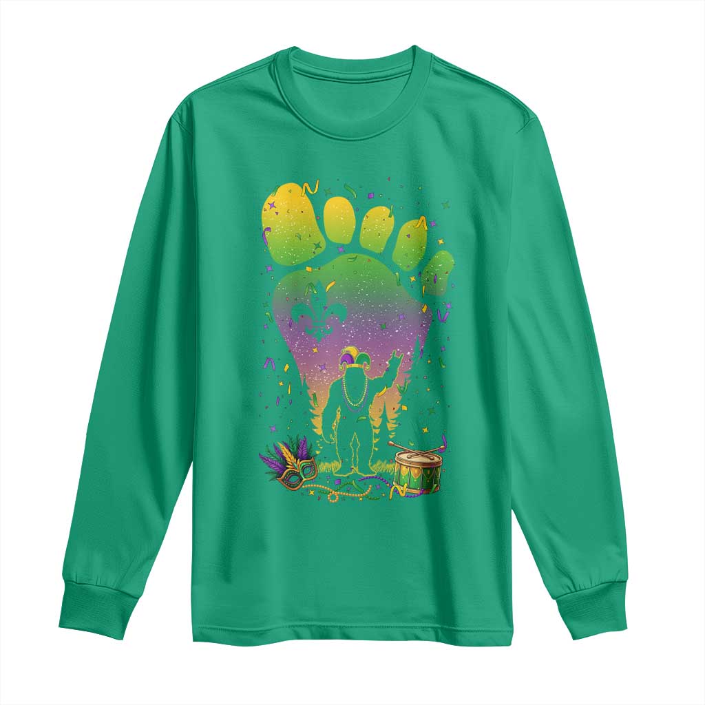 Mardi Gras Bigfoot Long Sleeve Shirt Sasquatch Forest Footprint Carnival Party