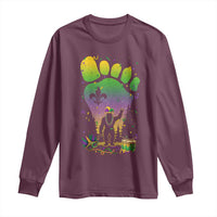 Mardi Gras Bigfoot Long Sleeve Shirt Sasquatch Forest Footprint Carnival Party
