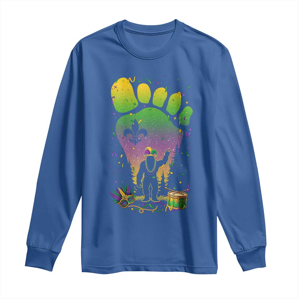 Mardi Gras Bigfoot Long Sleeve Shirt Sasquatch Forest Footprint Carnival Party